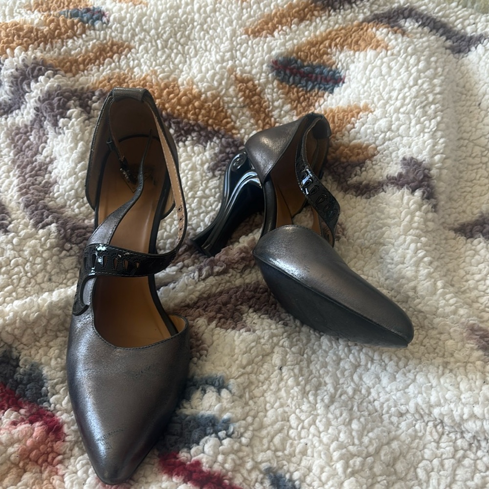 Fluevog dark metal grey heels size 8.5
